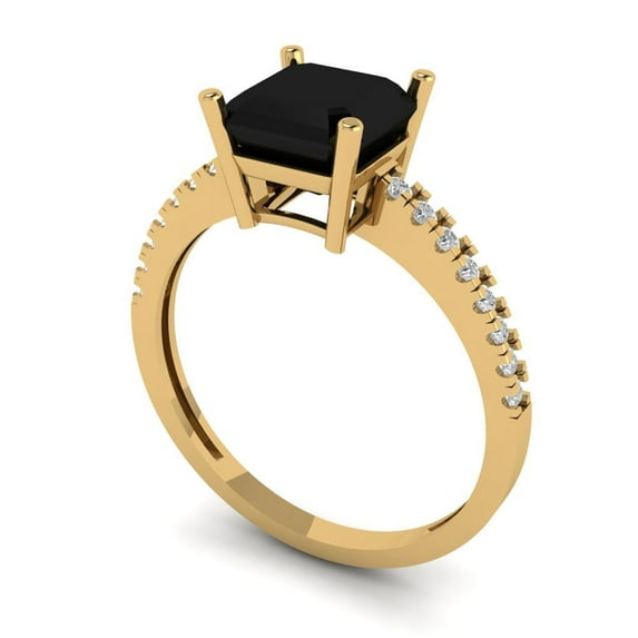 2.7ct asscher cut black natural onyx 18k yellow gold Bridal Wedding Engagement Promise Anniversary Ring for Women size 8.25