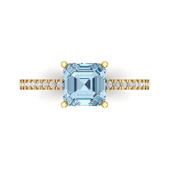 Clara Pucci 14K Yellow Gold Solid Gold Blue Solitaire with Accents Anniversary Ring for Women - 2.7 cttw Asscher Cut