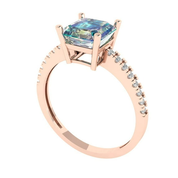 2.7ct asscher cut blue moissanite 18k rose gold Bridal Wedding Engagement Promise Anniversary Ring for Women size 4.5