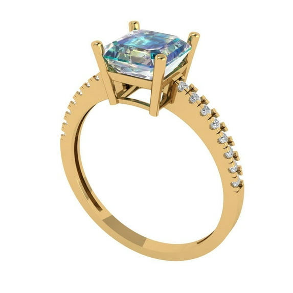 2.7ct asscher cut blue moissanite 18k yellow gold Bridal Wedding Engagement Promise Anniversary Ring for Women size 11