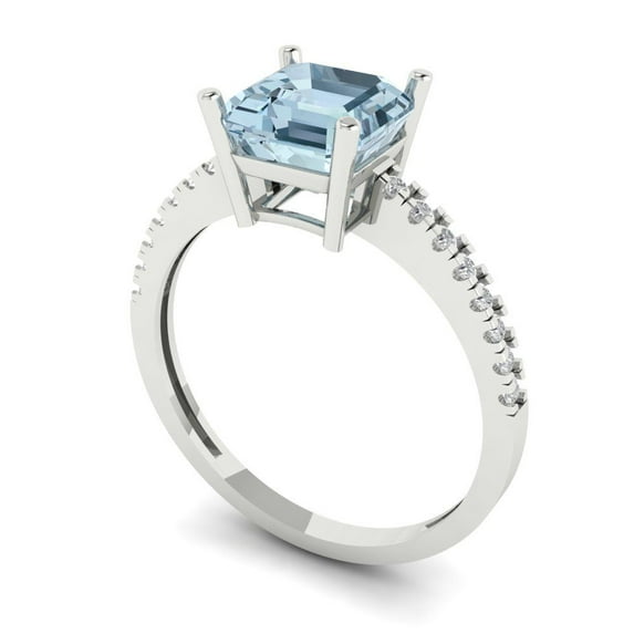 2.7ct asscher cut blue Zircon 18k white gold Bridal Wedding Engagement Promise Anniversary Ring for Women size 8
