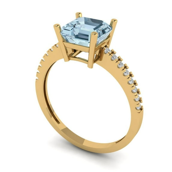 2.7ct asscher cut blue Zircon 18k yellow gold Bridal Wedding Engagement Promise Anniversary Ring for Women size 6.5