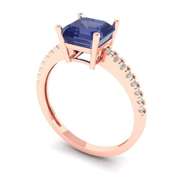 2.7ct asscher cut blue tanzanite 14k rose gold Bridal Wedding Engagement Promise Anniversary Ring for Women size 10.75