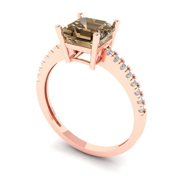 2.7ct asscher cut champagne Zircon 14k rose gold Bridal Wedding Engagement Promise Anniversary Ring for Women size 8.25