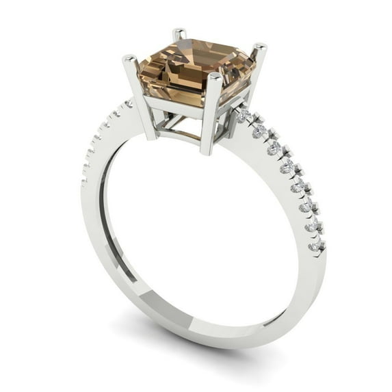 2.7ct asscher cut champagne Zircon 18k white gold Bridal Wedding Engagement Promise Anniversary Ring for Women size 10.5
