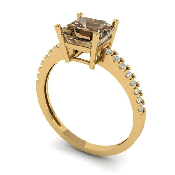 2.7ct asscher cut champagne Zircon 18k yellow gold Bridal Wedding Engagement Promise Anniversary Ring for Women size 4