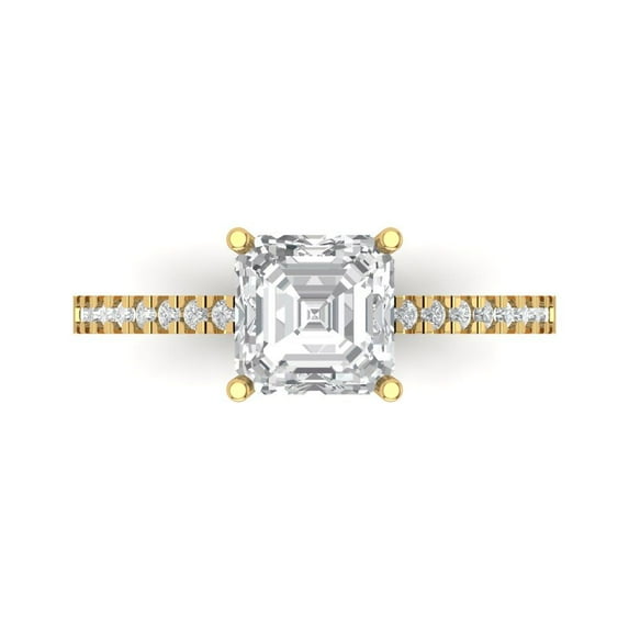 Clara Pucci 14K Yellow Gold Solid Gold Moissanite Solitaire with Accents Anniversary Ring for Women - 2.7 cttw Asscher Cut
