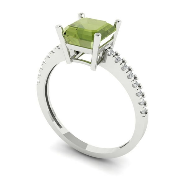 2.7ct asscher cut green natural peridot 18k white gold Bridal Wedding Engagement Promise Anniversary Ring for Women size 10.5
