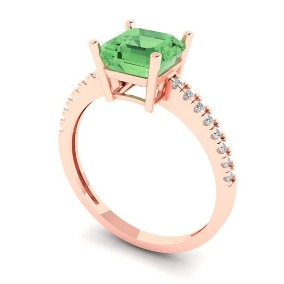 2.7ct asscher cut green Zircon 18k rose gold Bridal Wedding Engagement Promise Anniversary Ring for Women size 4.25