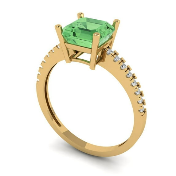 2.7ct asscher cut green Zircon 18k yellow gold Bridal Wedding Engagement Promise Anniversary Ring for Women size 6.75