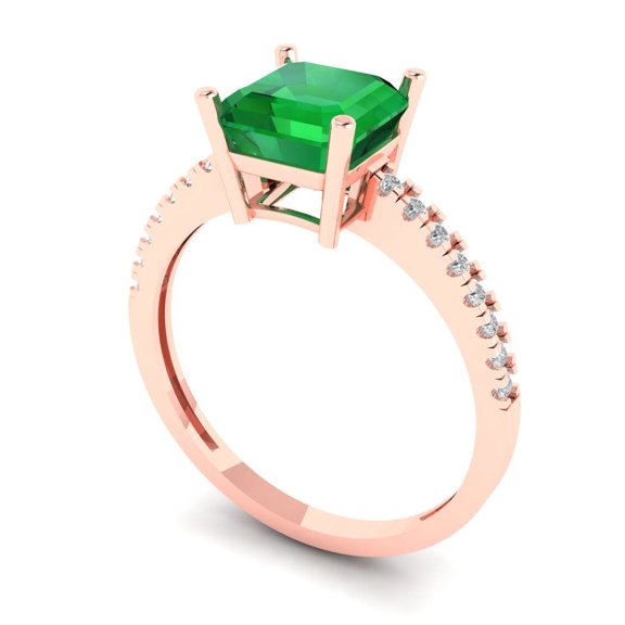 2.7ct asscher cut green emerald 14k rose gold Bridal Wedding Engagement Promise Anniversary Ring for Women size 9.5