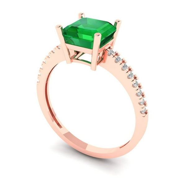 2.7ct asscher cut green emerald 14k rose gold Bridal Wedding Engagement Promise Anniversary Ring for Women size 9