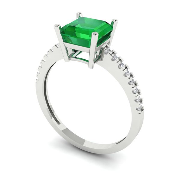 2.7ct asscher cut green emerald 14k white gold Bridal Wedding Engagement Promise Anniversary Ring for Women size 5.5
