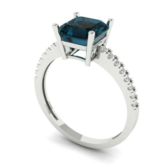 2.7ct asscher cut natural london blue topaz 18k white gold Bridal Wedding Engagement Promise Anniversary Ring for Women size 3.75