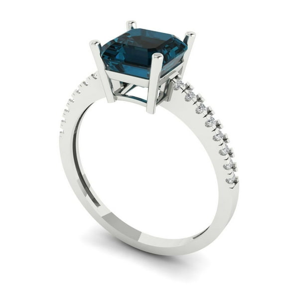 2.7ct asscher cut natural london blue topaz 18k white gold Bridal Wedding Engagement Promise Anniversary Ring for Women size 8