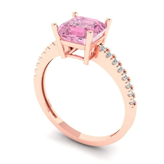 2.7ct asscher cut pink Zircon 18k rose gold Bridal Wedding Engagement Promise Anniversary Ring for Women size 7
