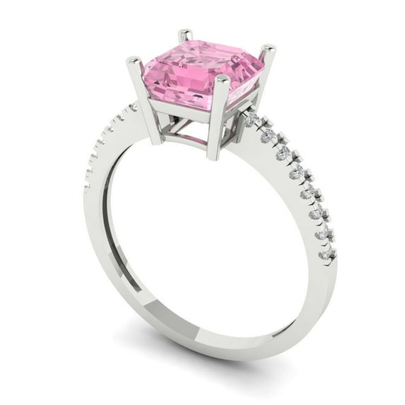 2.7ct asscher cut pink Zircon 18k white gold Bridal Wedding Engagement Promise Anniversary Ring for Women size 3.75