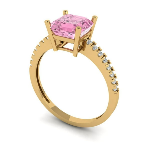 2.7ct asscher cut pink Zircon 18k yellow gold Bridal Wedding Engagement Promise Anniversary Ring for Women size 6.25