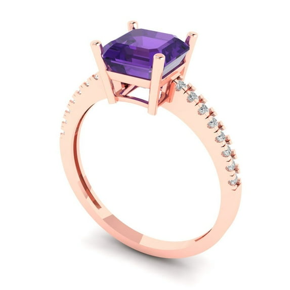 2.7ct asscher cut purple natural amethyst 18k rose gold Bridal Wedding Engagement Promise Anniversary Ring for Women size 8.5