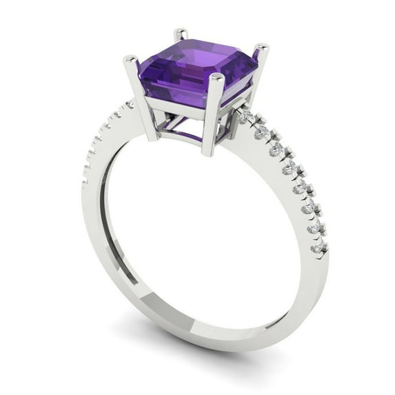 2.7ct asscher cut purple natural amethyst 18k white gold Bridal Wedding Engagement Promise Anniversary Ring for Women size 6.75