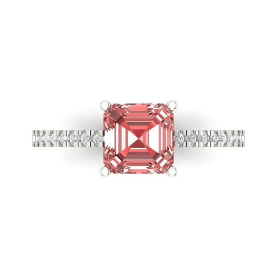 Clara Pucci 14K White Gold Solid Gold Garnet Solitaire with Accents Anniversary Ring for Women - 2.7 cttw Asscher Cut