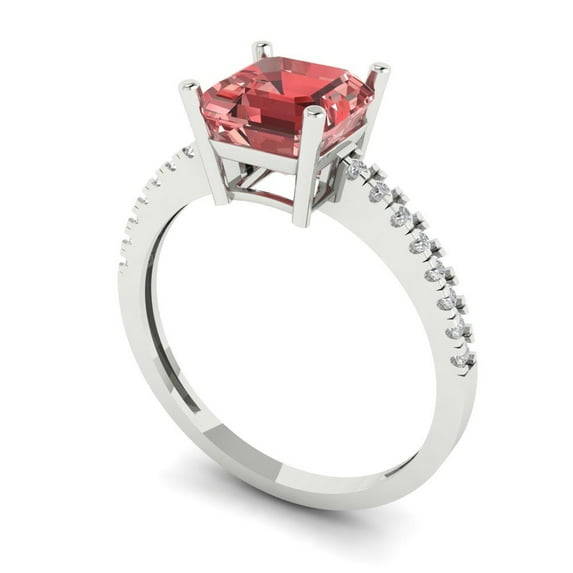 2.7ct asscher cut red natural garnet 18k white gold Bridal Wedding Engagement Promise Anniversary Ring for Women size 10.75