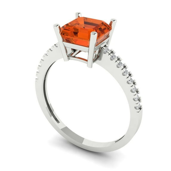 2.7ct asscher cut red Zircon 14k white gold Bridal Wedding Engagement Promise Anniversary Ring for Women size 7.75