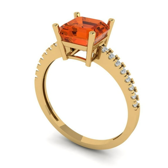 2.7ct asscher cut red Zircon 14k yellow gold Bridal Wedding Engagement Promise Anniversary Ring for Women size 6.25