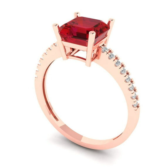 2.7ct asscher cut red ruby 18k rose gold Bridal Wedding Engagement Promise Anniversary Ring for Women size 3.5