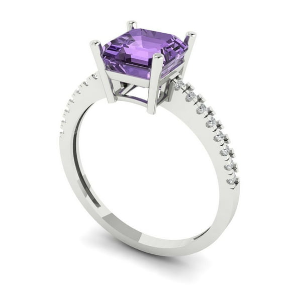2.7ct asscher cut alexandrite 18k white gold Bridal Wedding Engagement Promise Anniversary Ring for Women size 8.5