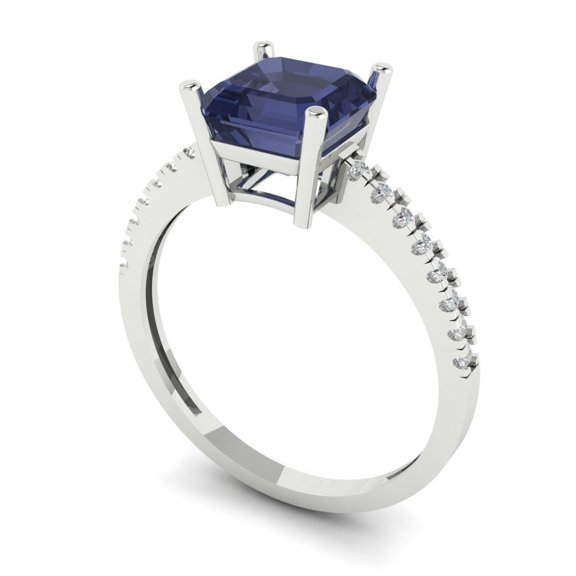 2.7ct asscher cut blue sapphire 14k white gold Bridal Wedding Engagement Promise Anniversary Ring for Women size 5.5