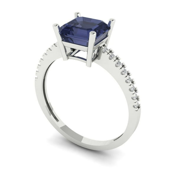 2.7ct asscher cut blue sapphire 14k white gold Bridal Wedding Engagement Promise Anniversary Ring for Women size 8.5