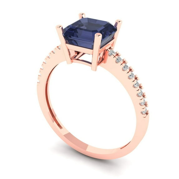 2.7ct asscher cut blue sapphire 18k rose gold Bridal Wedding Engagement Promise Anniversary Ring for Women size 9.5
