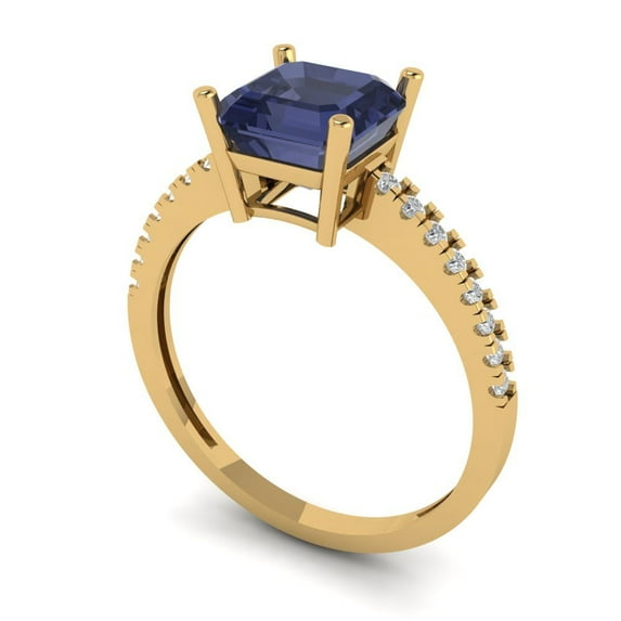 2.7ct asscher cut blue sapphire 18k yellow gold Bridal Wedding Engagement Promise Anniversary Ring for Women size 7