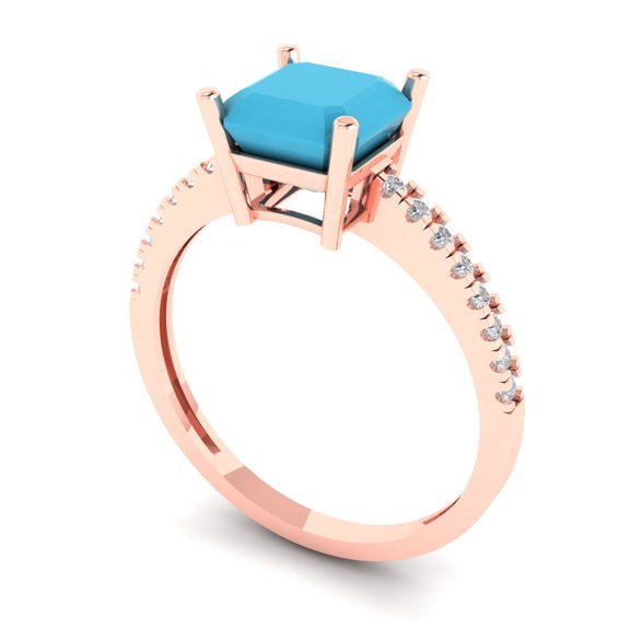 2.7ct asscher cut turquoise 14k rose gold Bridal Wedding Engagement Promise Anniversary Ring for Women size 5.5