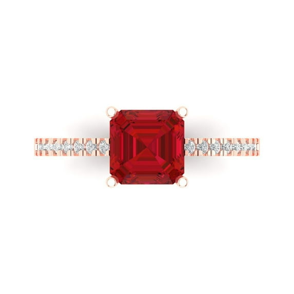 Clara Pucci 14K Rose Gold Solid Gold Tourmaline Solitaire with Accents Anniversary Ring for Women - 2.7 cttw Asscher Cut