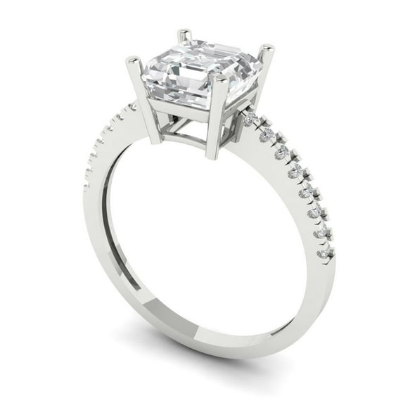 2.7ct asscher cut white sapphire 14k white gold Bridal Wedding Engagement Promise Anniversary Ring for Women size 4.75