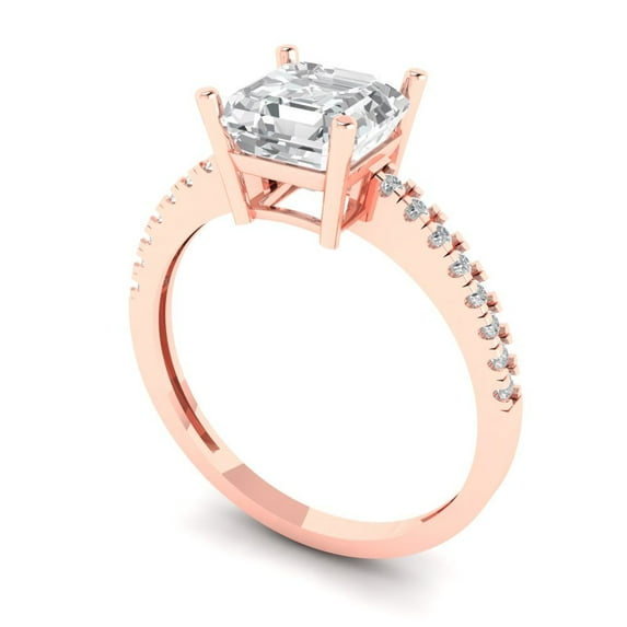 2.7ct asscher cut white sapphire 18k rose gold Bridal Wedding Engagement Promise Anniversary Ring for Women size 8.5