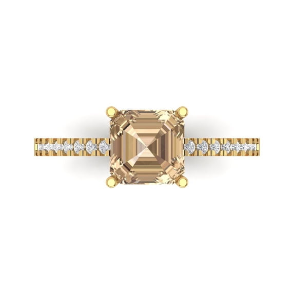 Clara Pucci 14K Yellow Gold Solid Gold YellowMoissanite Solitaire with Accents Anniversary Ring for Women - 2.7 cttw Asscher Cut