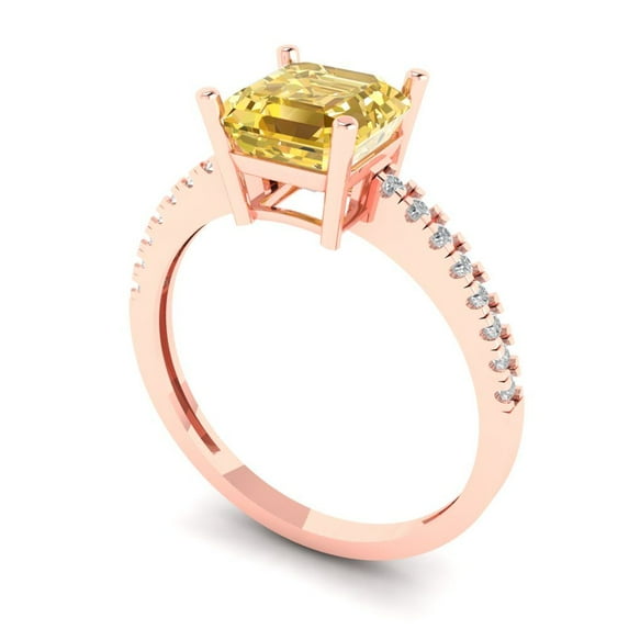 2.7ct asscher cut yellow moissanite 18k rose gold Bridal Wedding Engagement Promise Anniversary Ring for Women size 7.25