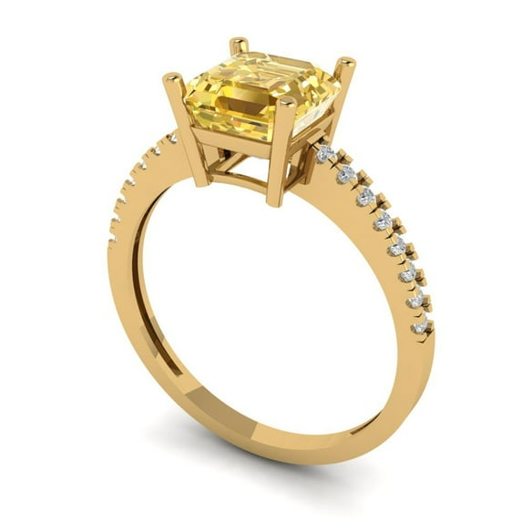 2.7ct asscher cut yellow moissanite 18k yellow gold Bridal Wedding Engagement Promise Anniversary Ring for Women size 9.25