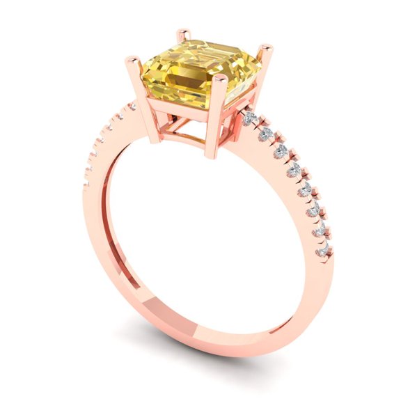2.7ct asscher cut yellow natural citrine 14k rose gold Bridal Wedding Engagement Promise Anniversary Ring for Women size 5