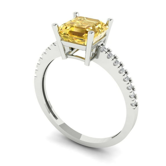2.7ct asscher cut yellow natural citrine 18k white gold Bridal Wedding Engagement Promise Anniversary Ring for Women size 3.75