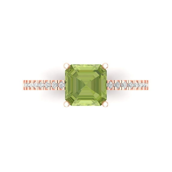 2.7 ctw Solitaire with Zirconia Diamond Accents Anniversary Ring for Women | Cushion Cut Natural Peridot | Hyperallergenic Solid 18K Rose Gold