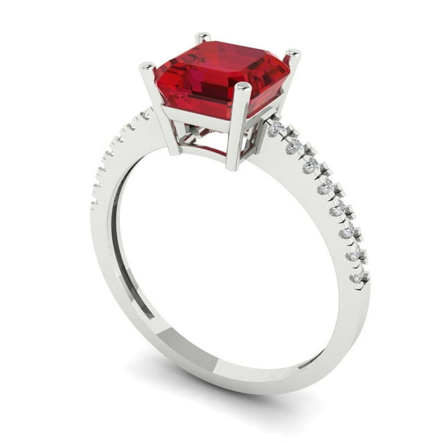 2.7ct cushion cut red ruby 14k white gold Bridal Wedding Engagement Promise Anniversary Ring for Women size 6.5