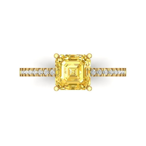 2.7 ct Cushion Cut Natural Citrine Solitaire with Simulated Diamond Accents 18K Yellow Gold Womens Engagement Ring