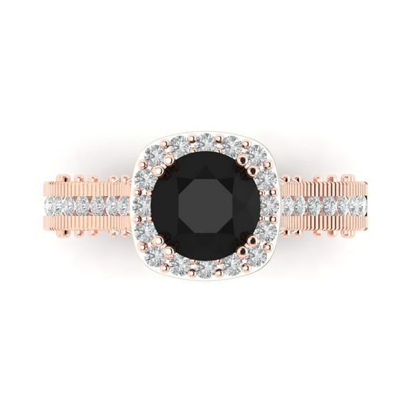 Clara Pucci 14K Rose Gold Solid Gold Onyx Halo Anniversary Ring for Women - 2.37 cttw Round Cut