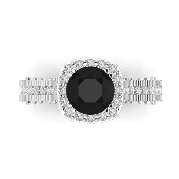 Clara Pucci 14K White Gold Solid Gold Onyx Halo Anniversary Ring for Women - 2.37 cttw Round Cut