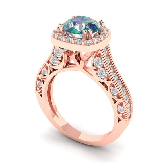 2.7ct round cut blue moissanite 14k rose gold halo Bridal Wedding Engagement Promise Anniversary Ring for Women size 11