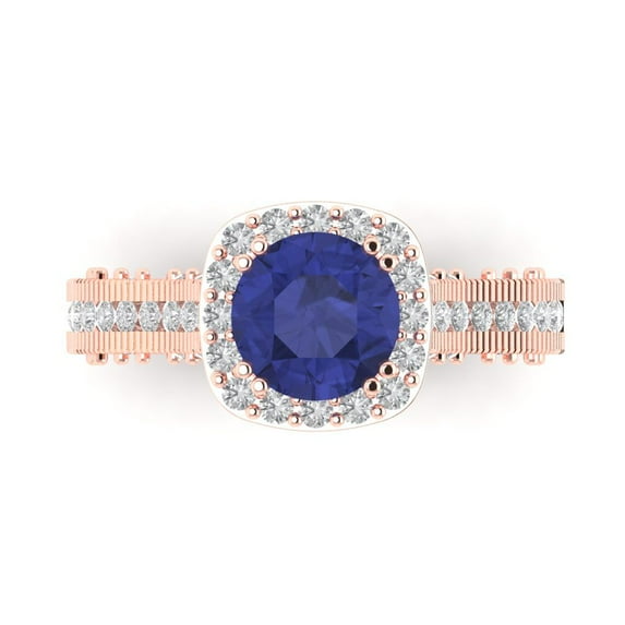 Clara Pucci 14K Rose Gold Solid Gold Tanzanite Halo Anniversary Ring for Women - 2.37 cttw Round Cut